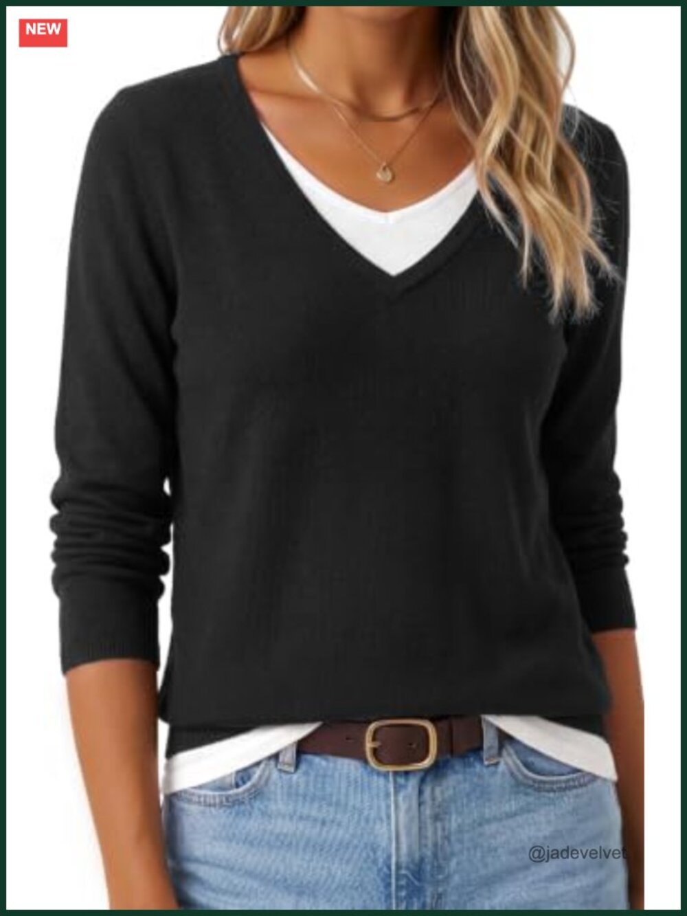 Wool Blend 2-in-1 Patchwork V-Neck Pullover Sweater Layered Look
